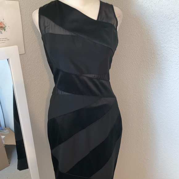 Karen Millen Silk Asymmetrical Black Sheath Dress Size 6 - Picture 2 of 8